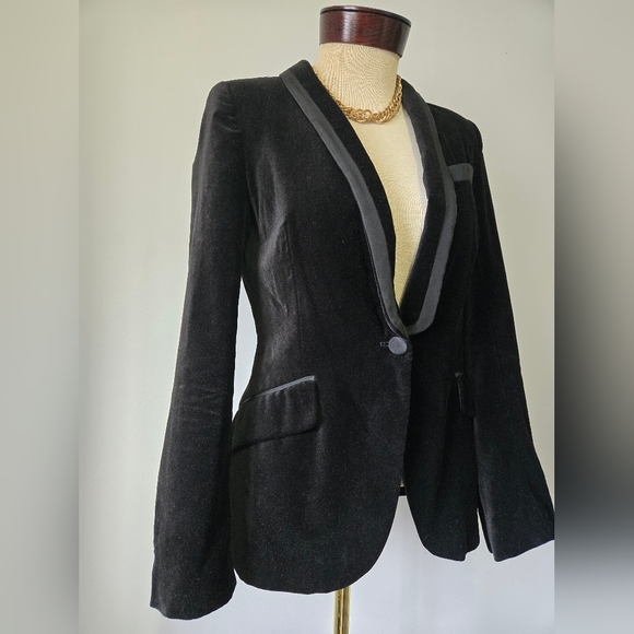 ZARA Black Velvet Blazer With Satin Lined Lapel. Size Medium - Picture 2 of 16